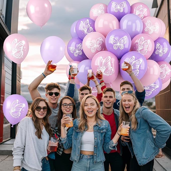 Maca Pink Purple Butterfly Printed Balloons - Image 7