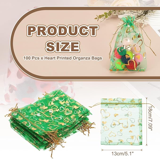 PATIKIL 100 Pcs 5x7 Inch Heart Printed Organza Bags - Image 2