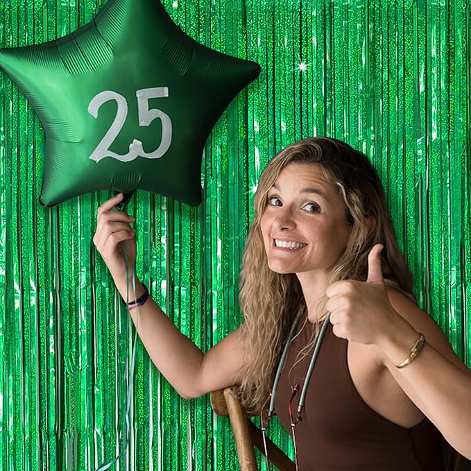 Tinsel Curtain Backdrop Green Birthday Party Decorations 5 Packs Glitter Foil - Image 3