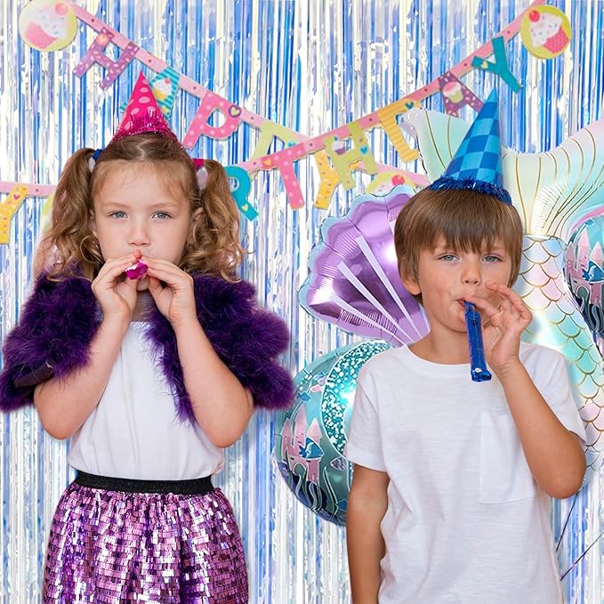 2 Pack Foil Curtain Backdrop Iridescent Metallic Tinsel Foil Fringe Curtains - Image 2