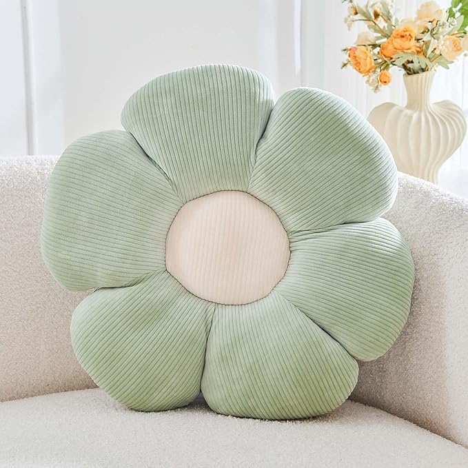 Sage Green Flower Pillow, 17.7" Cute Flower Shaped Floor Pillow, Aesthetic by Kcvvcr