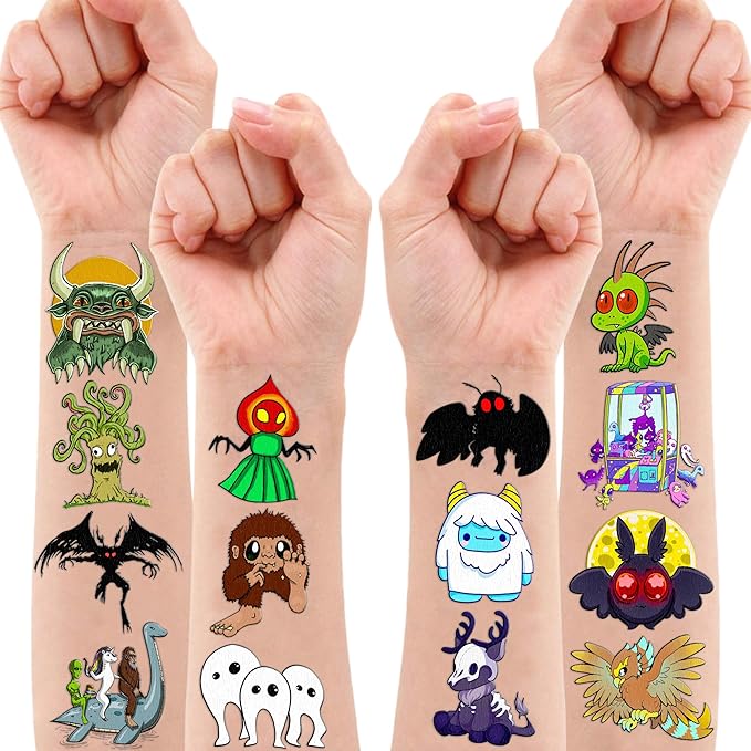 96PCS Cute Cryptid Temporary Tattoos Themed Halloween Birthday Party - Image 8