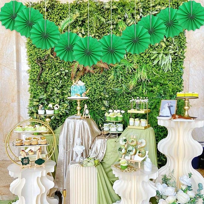 Green Party Decorations, Tennis Party Decorations Party Paper Fans Bulk 8in - Image 6