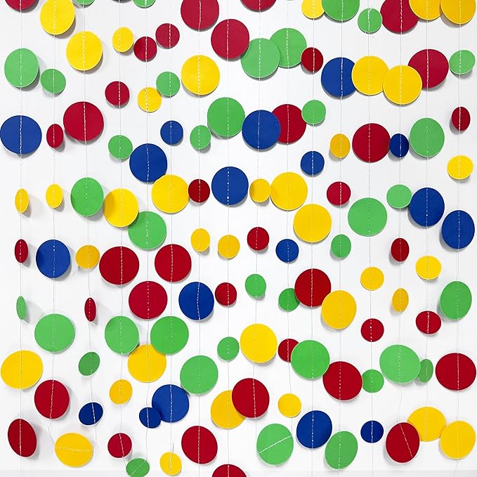 Super Mario Party Decorations Circle Dot Garland Red Blue Yellow Green Hanging - Image 3