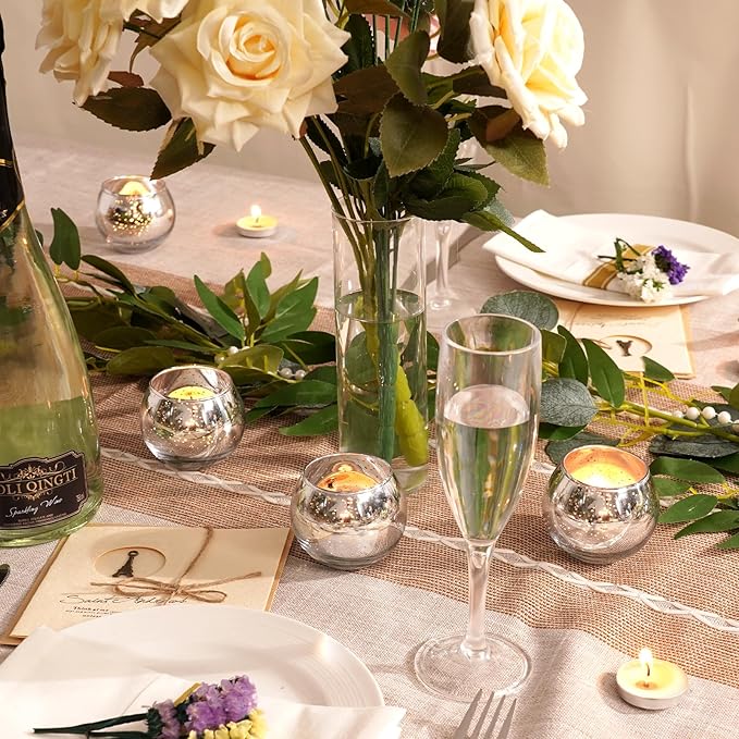Homemory 12 Pcs Silver Votive Candle Holders, Round Mercury Glass Candle Holder - Image 3