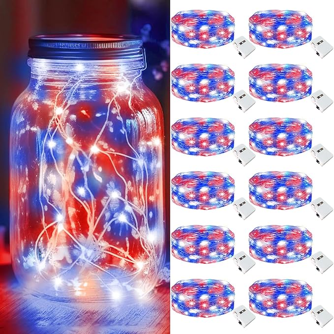 kolpop 12 Pack 4th of July Decor Patriotic Fairy Lights Battery Operated by kolpop