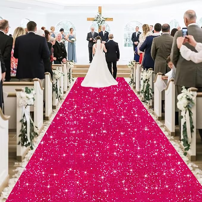 MODFUNS Sequins Aisle Runner for Wedding Ceremony Hot Pink Aisle Runner Rug - Image 4