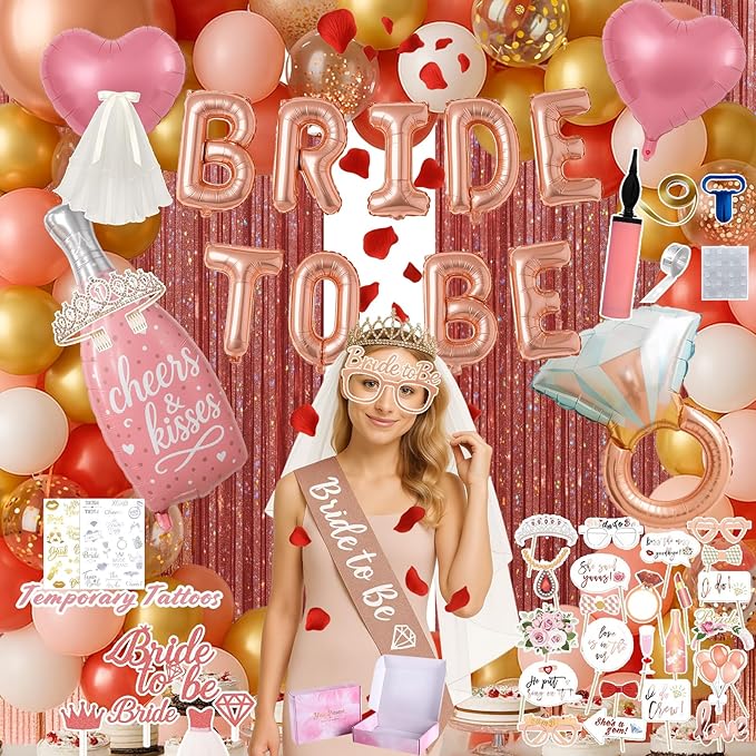 168PCS Bridal Shower Decorations Kit – Rose Gold Bachelorette Party Supplies by Unknown
