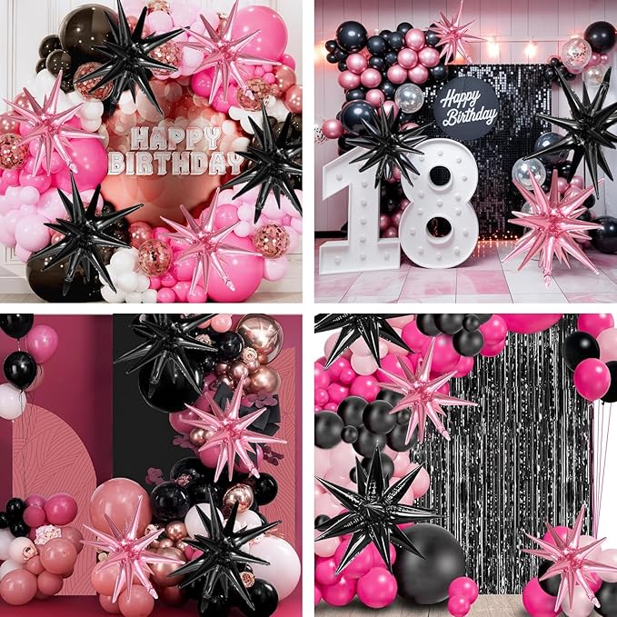Pink Black Star Balloons - Image 7