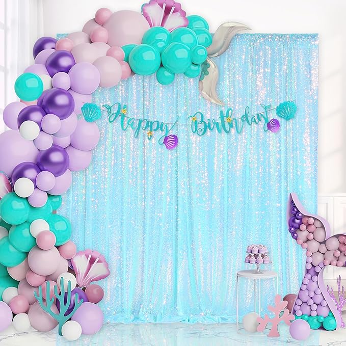 Blue Iridescent Sequin Backdrop 8ft x 8ft Glitter Photo Booth Black Backdrop - Image 7