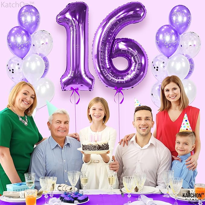 KatchOn, 40 Inch | Mylar 16 Balloon Numbers Purple - Image 9