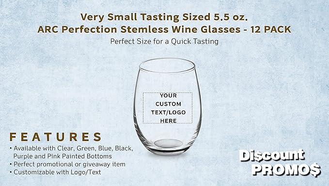 Custom Stemless Wine Glasses by ARC 5.5 oz. Set of 12, Personalized Bulk Pack - Image 2