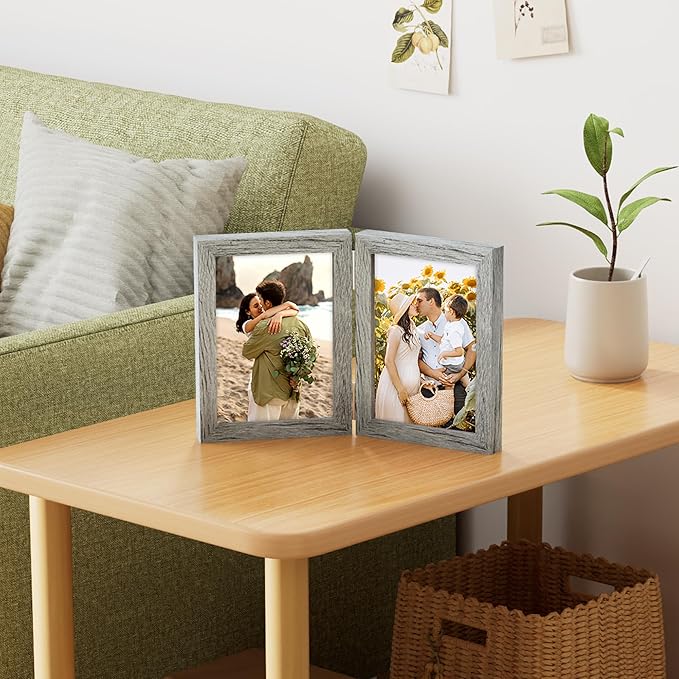 decorUhome Double 5x7 Picture Frame Vertical, Engineered Wood Bifold Photo Frame - Image 7