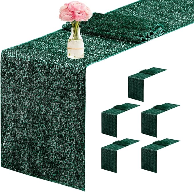 6 Packs 12 x 72 inches Sequin Table Runner, Hunter Green Glitter Table Runner by Unknown