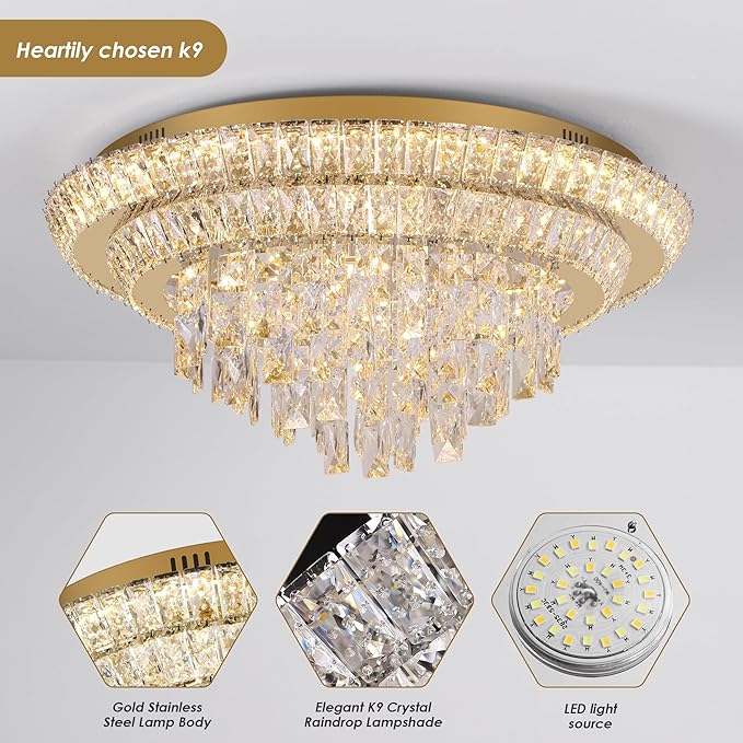 24 inch Crystal Gold Ceiling-Light Flush Mount - Image 3