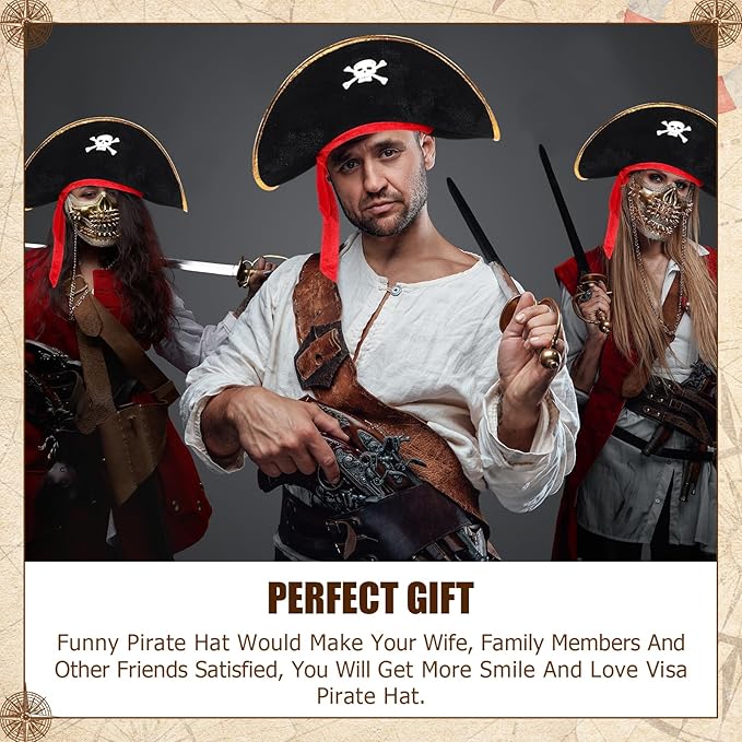 Hsei Halloween Pirate Hat Skull Print Captain Costume Caps Party Accessories - Image 6
