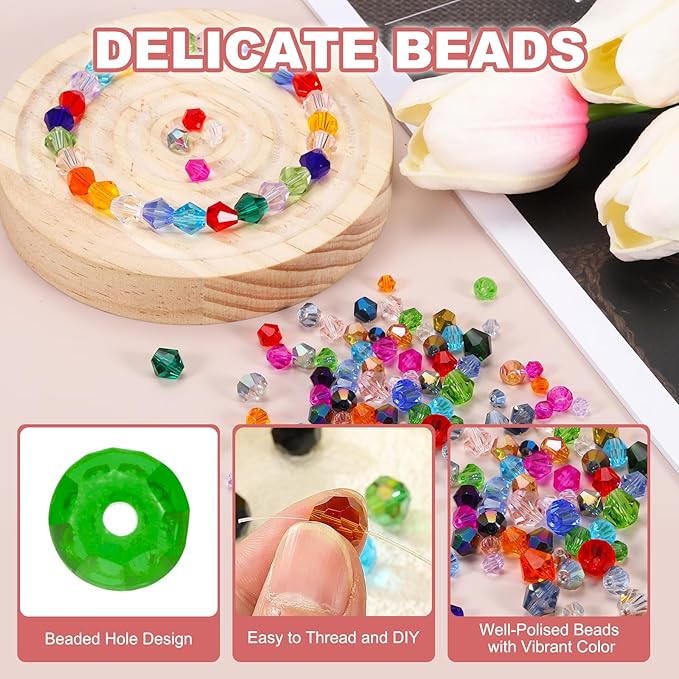 PATIKIL 1000pcs 3mm Bicone Glass Crystal Beads, Faceted Glass Spacer Beads - Image 3
