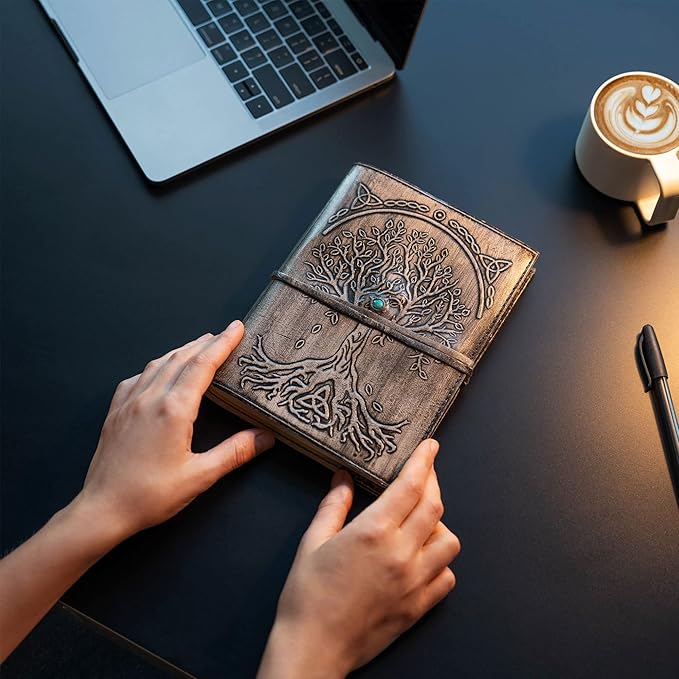 Leather Journal Refillable Lined Paper Tree of Life Handmade writing Notebook - Image 2