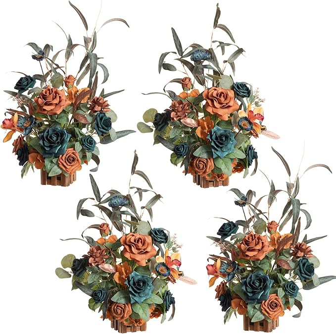 Ling's moment 17.5" Tall Standing Artificial Flowers Arrangements 4pcs Fall by LingsMoment