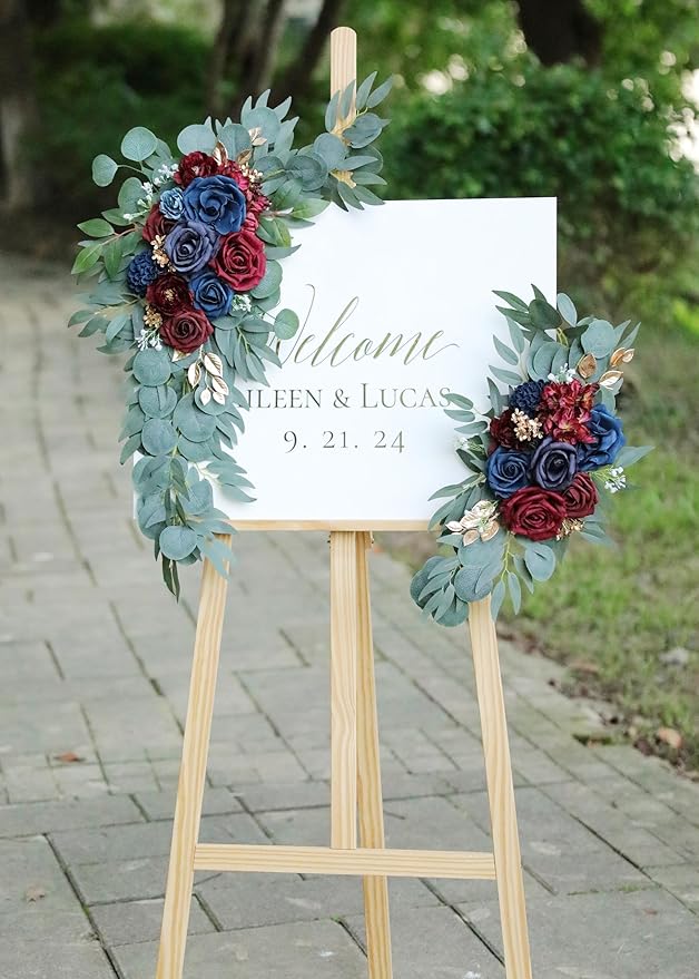 Artificial Navy Blue Wedding Arch Flower Swags Set of 2 - Image 2