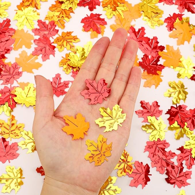 MARFOREVER Fall Maple Leaf Confetti, Thanksgiving Metallic Foil Confetti Autumn - Image 4