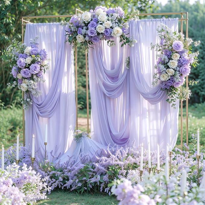 Wedding Arch Draping Fabric, 2 Panels 18FT Purple Sheer Chiffon Curtain Drapes - Image 6