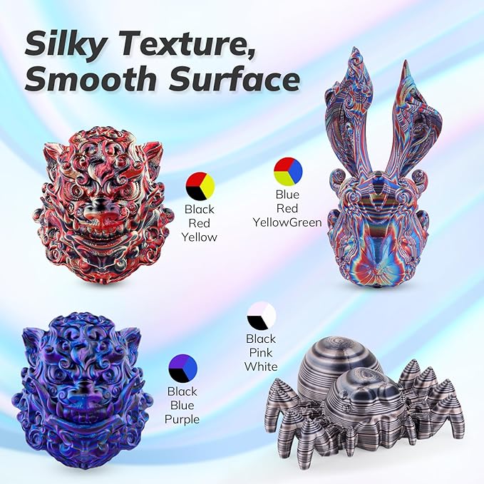 AMOLEN Silk PLA 3D Printer Filament Bundle, Fast Color Change 3D Printing - Image 3