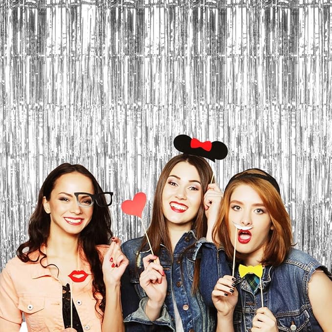 BTSD-home 10 Pack Silver Foil Fringe Curtain, Metallic Photo Booth Backdrop - Image 5