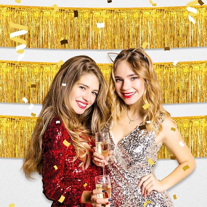 6 Pack 10 Feet Gold Foil Fringe Garland Metallic Tinsel Streamers Banner Wall - Image 5