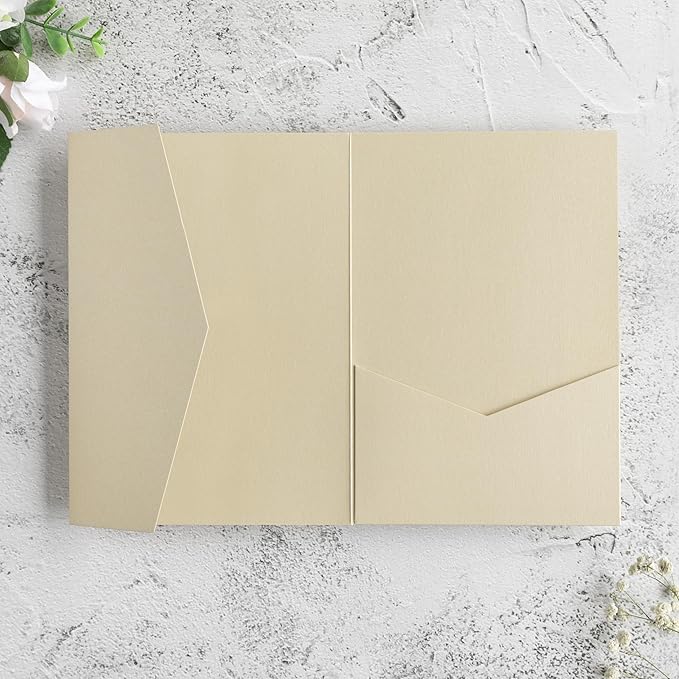 20 PCS Champagne Tri-fold Laser Cut Wedding Invitation Pockets - Image 3
