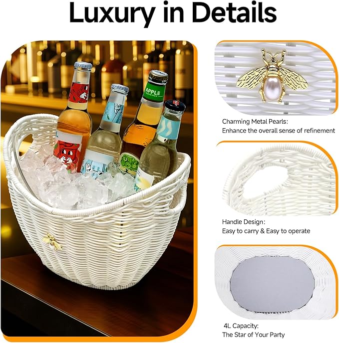 Lexenic Ice Bucket with Handle Hole, Woven and Acrylic Double Layer Basket - Image 2