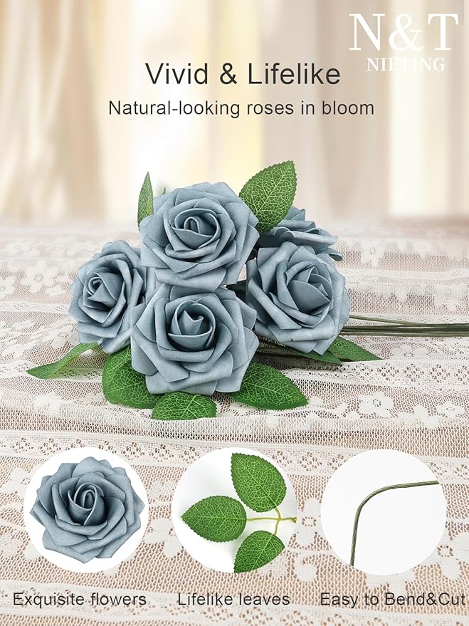 N&T NIETING Artificial Flowers, Home Display, Dusty Blue Gray - Image 7