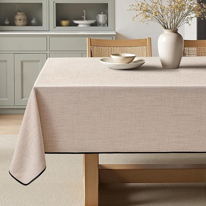 MIULEE Natural-Black Linen Tablecloth 60x104 Inch Rectangle Table Cloth by MIULEE