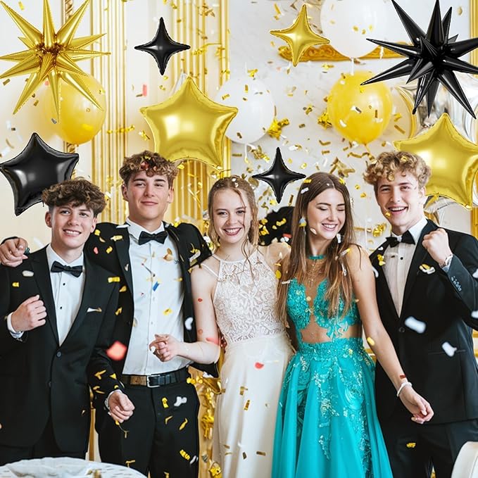 16 Pcs Black Gold Star Balloons, 22/18/10 Inch Foil Balloons, Four-Pointed - Image 5