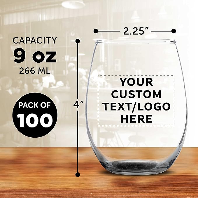 Custom Stemless Wine Glass 9 oz. Set of 100, Personalized Bulk Pack - Image 5