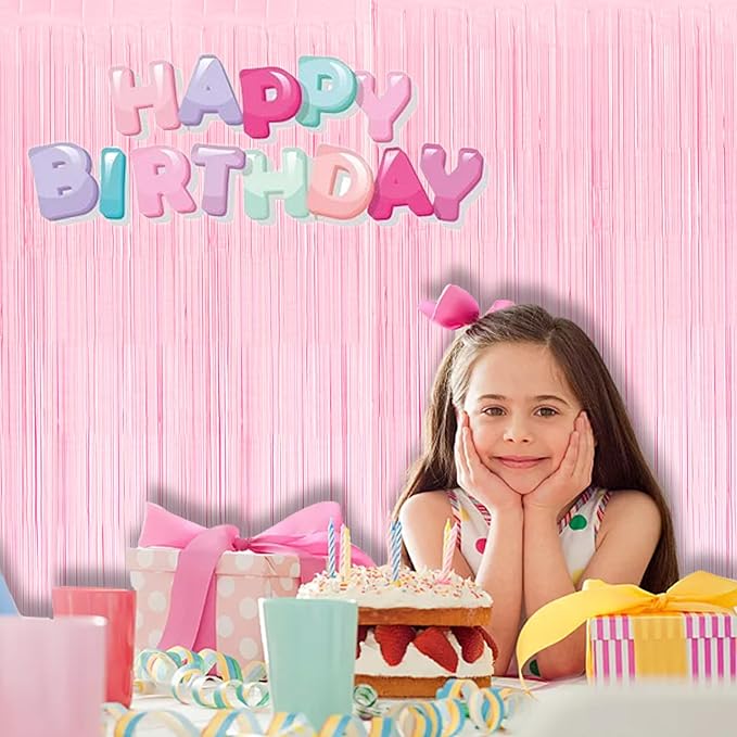 BRAVESHINE Pastel Pink Foil Fringe Curtains Tinsel Backdrop - Image 4