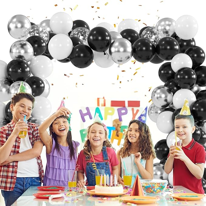 100pcs Black White Silver Balloon Kit - Image 6
