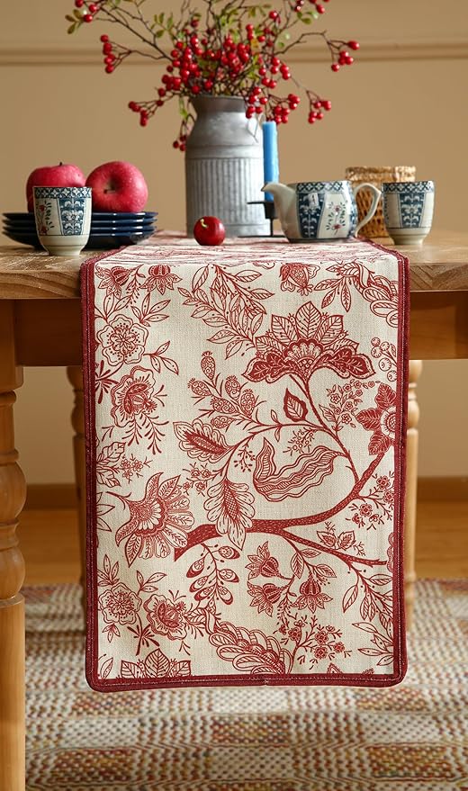 ISAENNE Designer Chinoiserie Elegant Linen Table Runner 87 Inches Long - Image 8