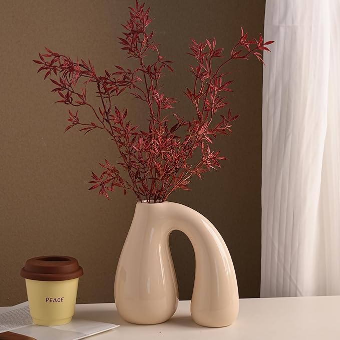 White Ceramic Vase – Glossy Modern Sculptural Décor, Arch Handle Artistic Design - Image 7