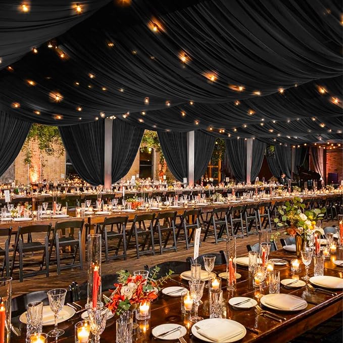 6 Panels Black Ceiling Drapes 5ftx20ft Wedding Chiffon Fabric Arch Draping - Image 5