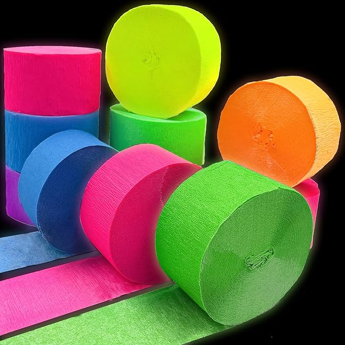 600 feet Glow Crepe Paper Streamers UV Glow Party Neon Streamer Decorations by WELITTCON