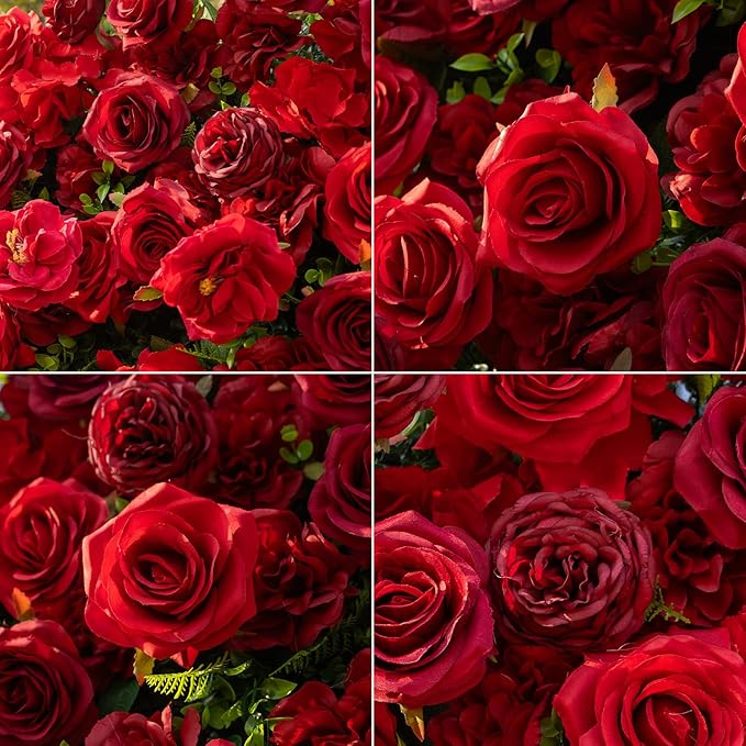 Artificial Flower Wall Panels, Luxury 5D Silk Red Rose Backdrop Decor - Image 3