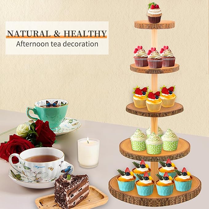 5-Tier Rustic Wooden Cupcake Stand - Image 5