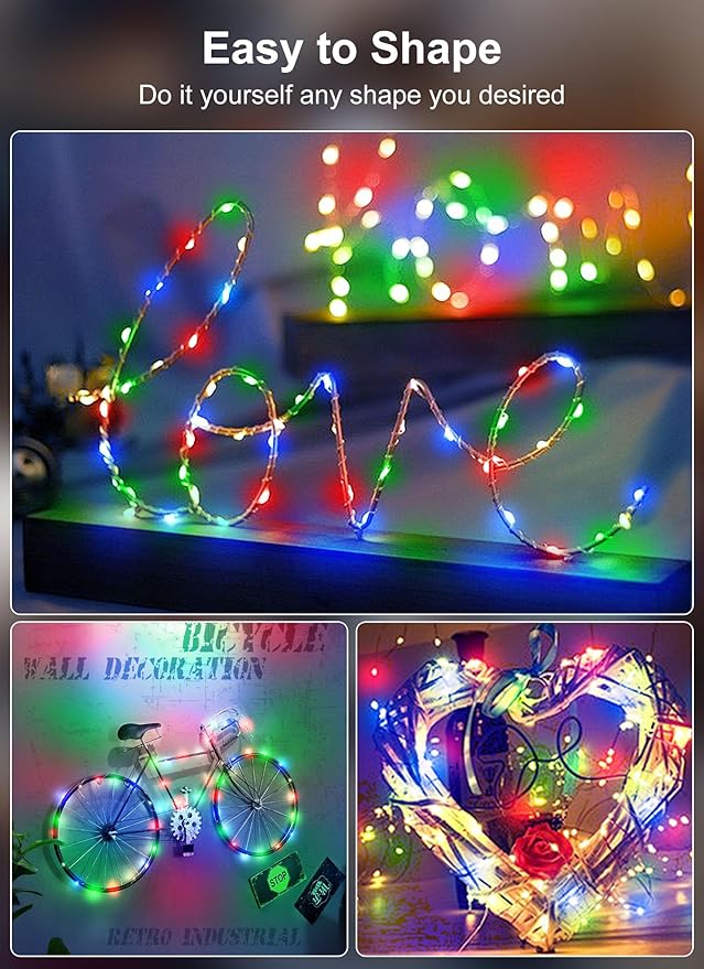 Minetom 66Ft 200 LED Outdoor String Lights, Fairy Lights Battery Operated - Image 3