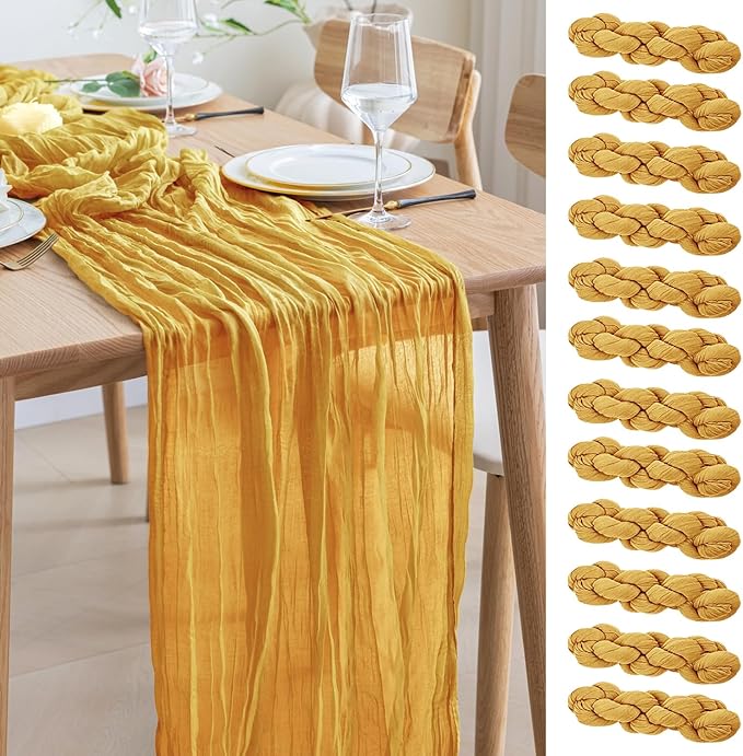 Asee'm 12pcs Cheesecloth Table Runner 120 Inches Long Gold Boho Gauze Cheese by Aseem