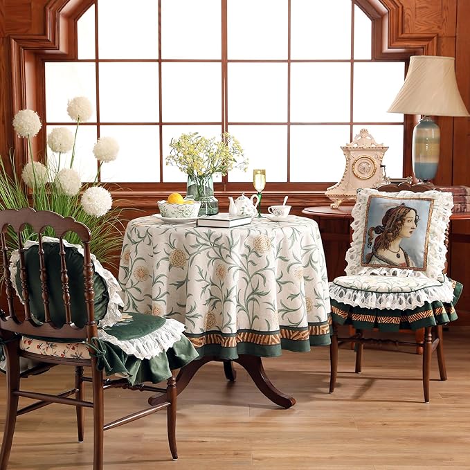 patdrea Designer Vintage Linen Round Tablecloth, French Table Cloth - Image 3