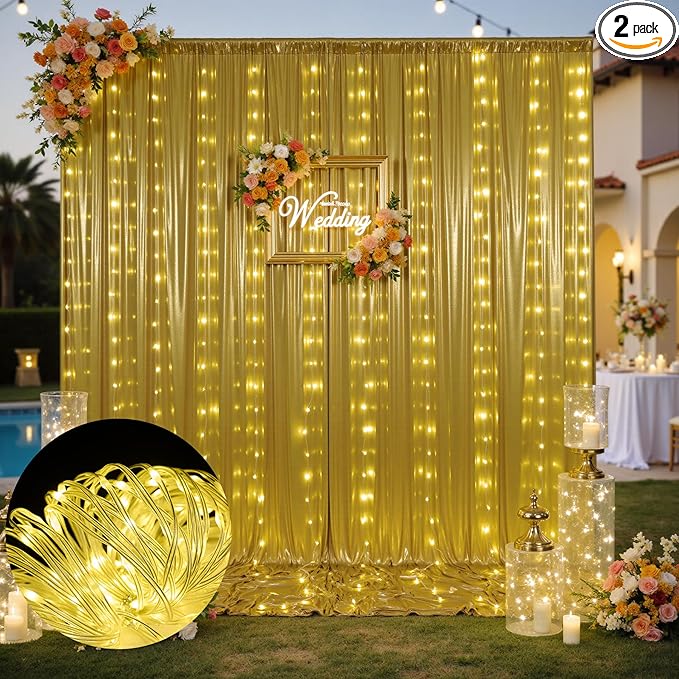 10x10 Gold Sequin Backdrop Curtain by ENJOYYOURPARTY