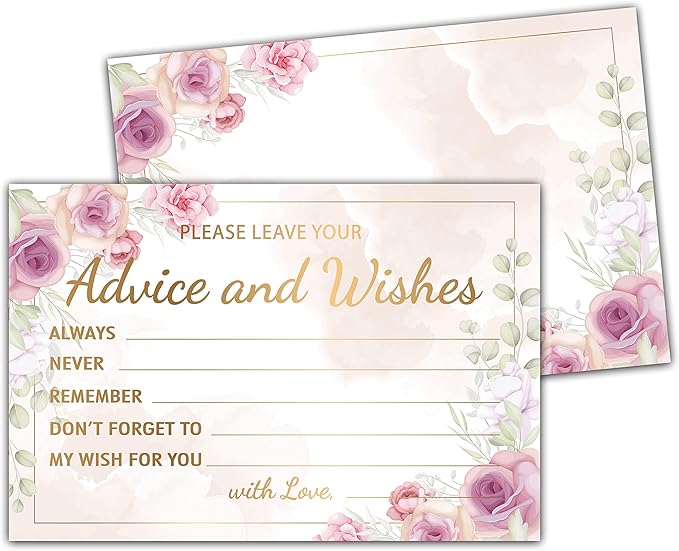 Purple Floral Advice and Wishes Cards, Mr and Mrs, Bride Shower, Wedding by Levitatinyear