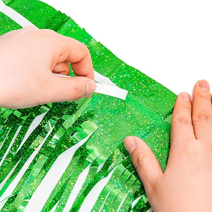 BRAVESHINE Green Metallic Tinsel Foil Fringe Curtains - Image 6
