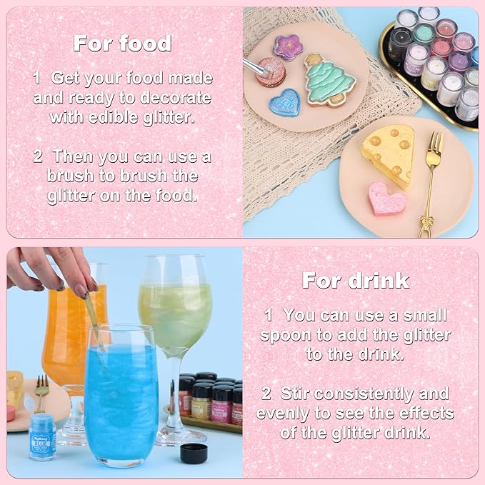 Pink Edible Glitter - 5g Food Grade Cake Decorating Shimmering Glitter - Image 4